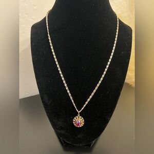 Vintage Germany gold tone necklace with glass stone pendant